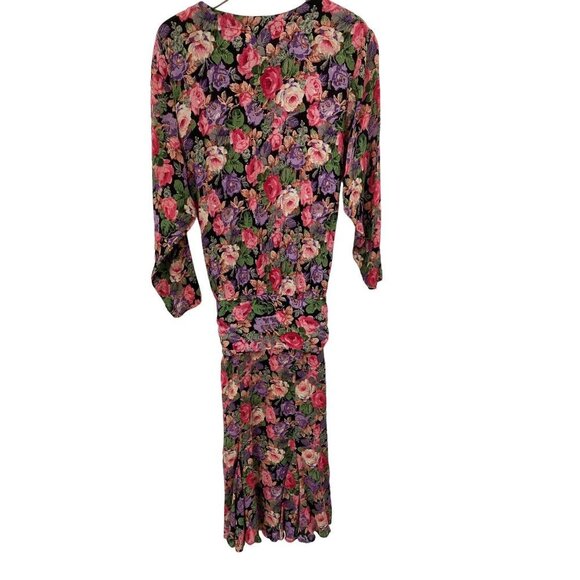 Carole Little Vintage Maxi Prairie Floral Dress Peplum Tied DROP Waist Front SIZ - Picture 6 of 6